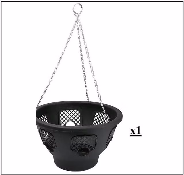 FLAVORA Black Plastic and Metal Hanging Basket Planter, Diameter: 30.48 cm – 1