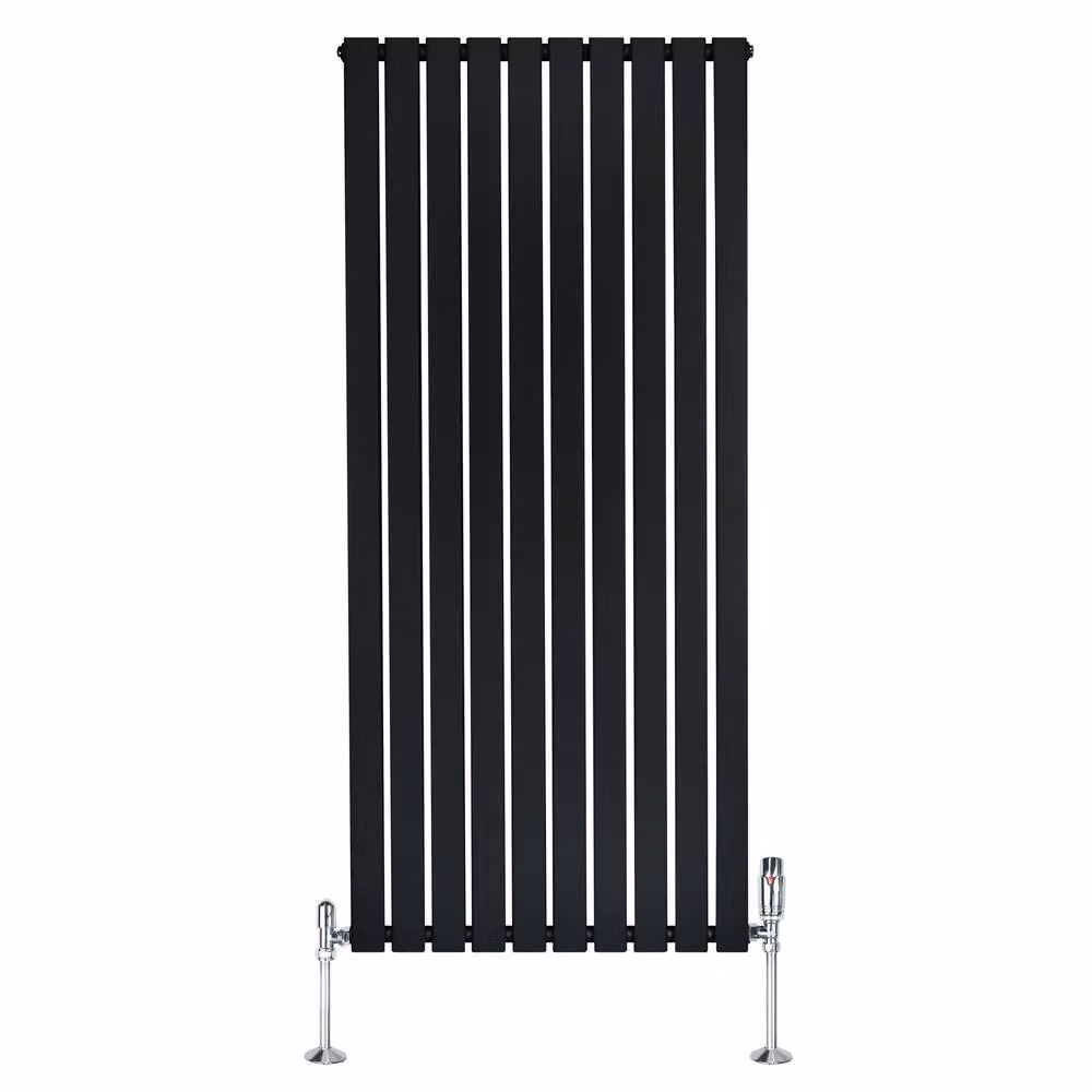 Monstershop Flat Single Column Steel Radiator with Thermostat Head and Valves, Black, H: 160 cm, W: 70 cm – 2