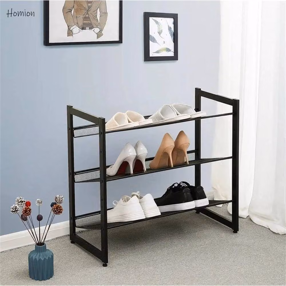 Nordara 3 Tier Stackable Metal Shoe Rack in Black, Width: 60 cm – 2