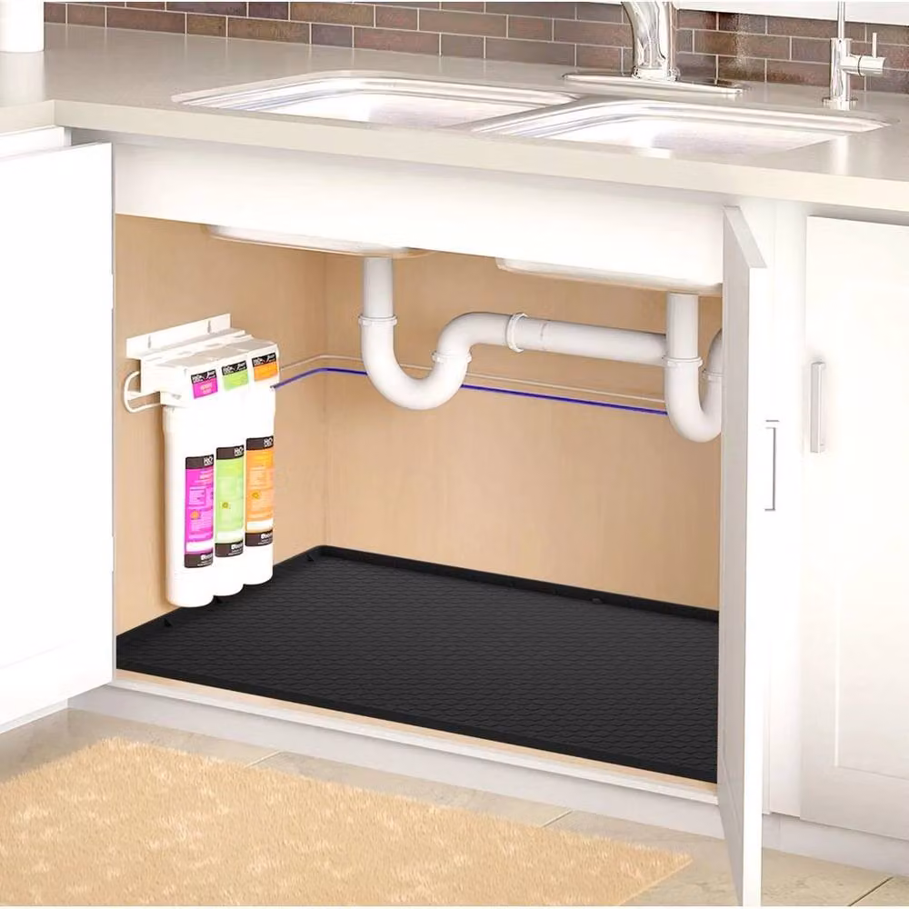 KORVIXA Black Kitchen Under Sink Mat Cabinet Drawer Drip Tray Protector, Diameter: 100 cm – 4