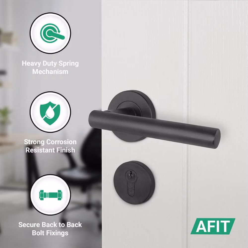AFIT Matt Black Aluminium Door Handle and Euro Lock Cylinder Set – 3