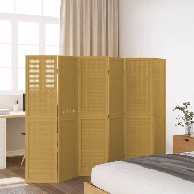 Berkfield Home 6-Panel Room Divider in Brown Solid Paulownia Wood