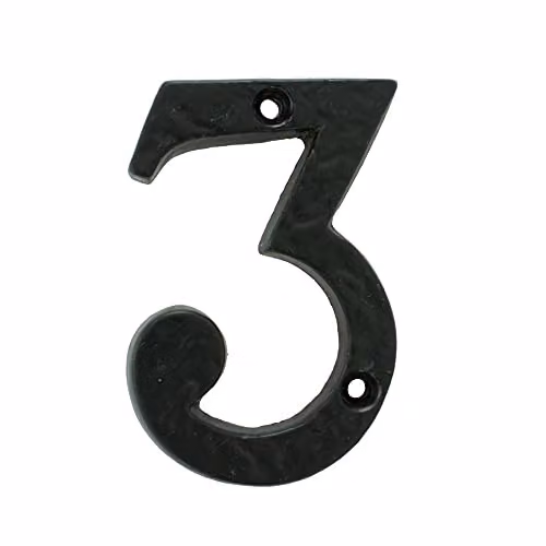 Loops Black Antique Iron Face Numeral Plaque Number 3, Height: 7.8 cm, Depth: 0.8 cm – 2