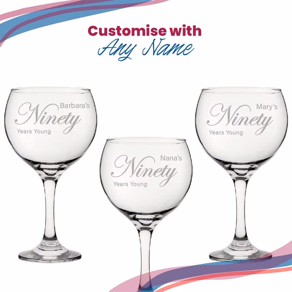 Uniqueful Personalised 90th Birthday Cubata Gin Cocktail Glass in Clear – 3