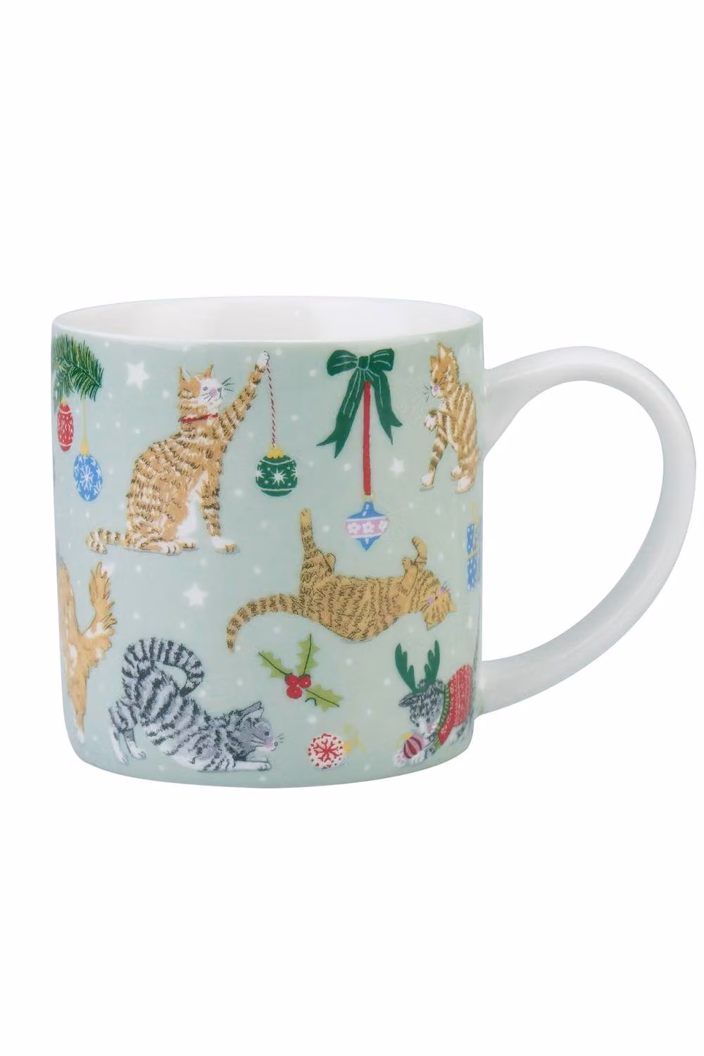 Ulster Weavers Christmas Cats Festive Print Porcelain Mug in Light Green – 2