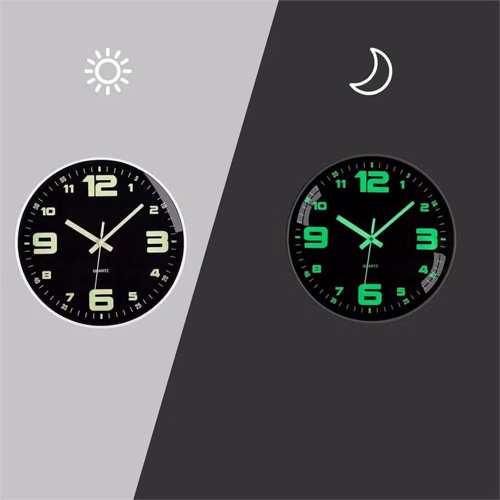 EONLION Modern Round Luminous Analog Wall Clock in Black, Diameter: 30.48 cm – 3