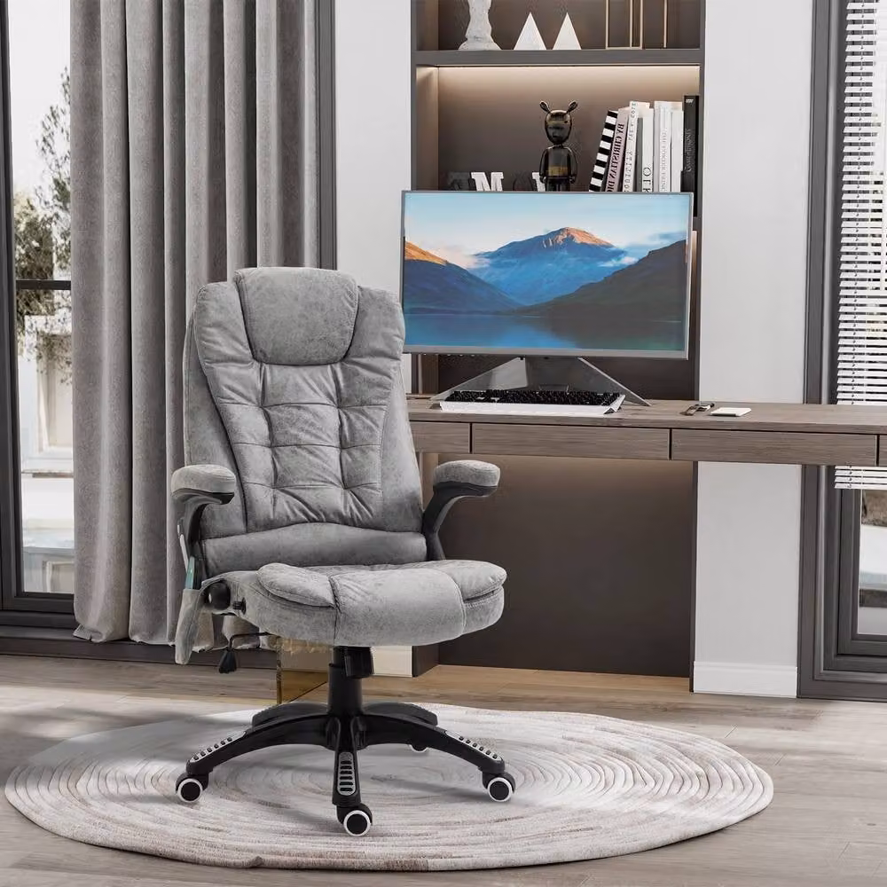 ERGOVEXA Grey Microfibre Heated Massage Recliner Executive Office Chair with Headrest and Armrests – 3