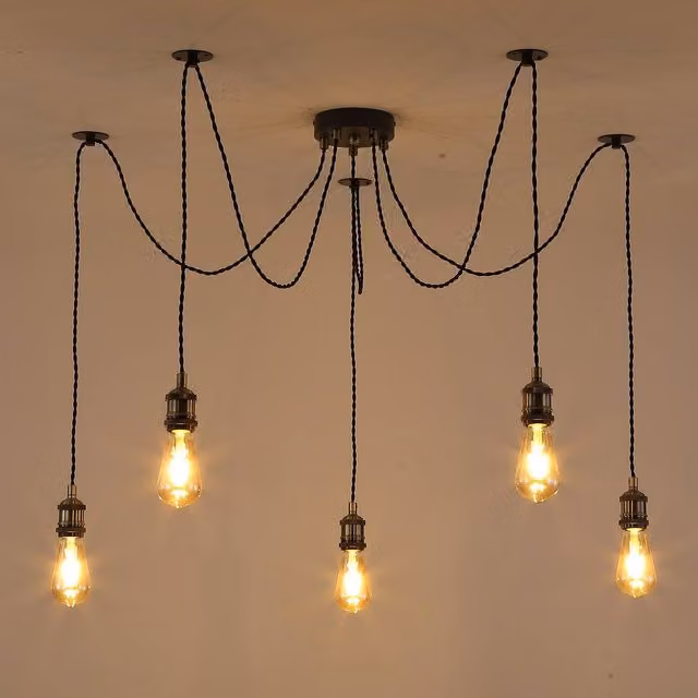 Kairui Lighting Industrial 5-Light Spider Pendant Ceiling Light in Black and Gold/Brass with Bulbs Included – 1