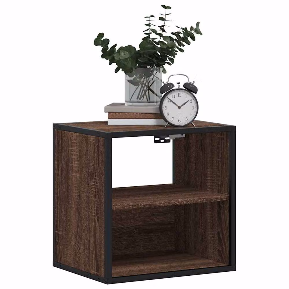 Berkfield Home Wall-mounted Bedside Cabinet, Brown Oak, W: 40 cm, D: 31 cm, H: 39.5 cm – 4