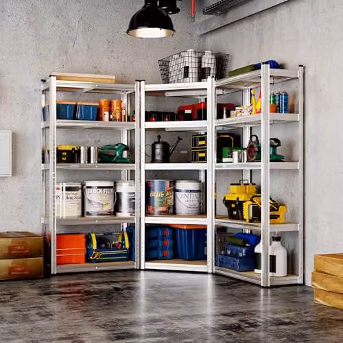 VonHaus 5-Tier Silver Metal and MDF Garage Shelving Units with Adjustable Shelves – 2