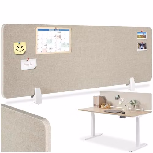 tectake Sound-Absorbing Desk Divider in Beige, W: 160 cm, H: 40 cm, D: 40 cm