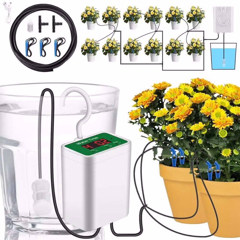 FLAVORA Automatic Garden Drip Irrigation Timer Controller and Self Watering Kit with Filter and Tubing, White – 2