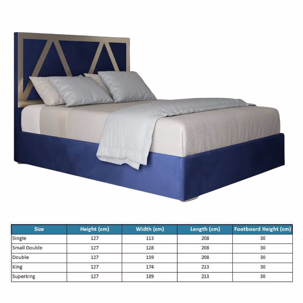 Casani Cliddesden Upholstered Velvet Designer Bed Frame in Blue with Metal Accents, W/D/H: 120 x 200 x 127 cm – 6