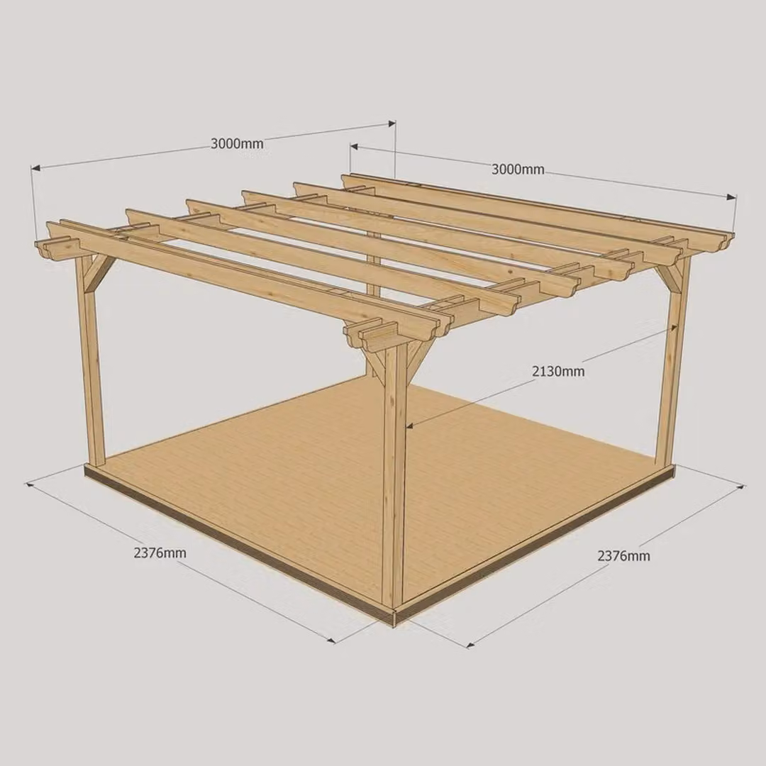 Rutland County Garden Furniture Ltd Double Garden Pergola and Decking Kit, W: 300 cm, D: 300 cm, H: 213 cm, Rustic Brown and Light Green – 3
