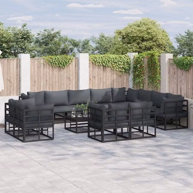 Berkfield Home 12 Piece U-Shape Garden Sofa Set in Black with Powder Coated Aluminium Frame, W/D/H: 353 x 283 x 71 cm – 1