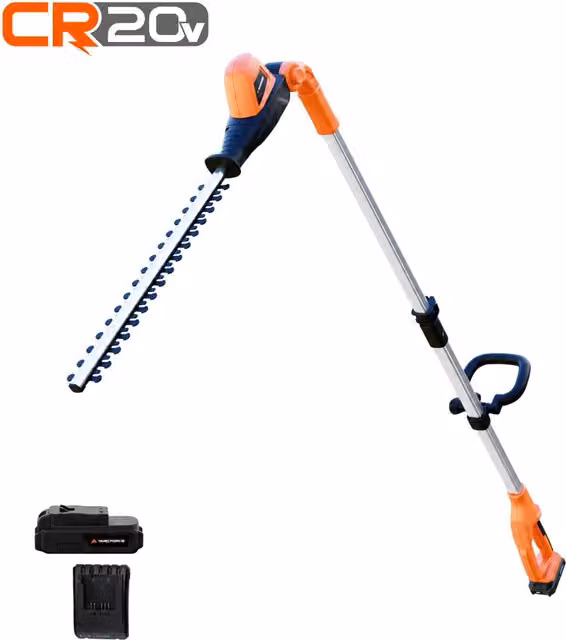 Yard Force 20V Cordless Pole Hedge Trimmer with 2.5Ah Battery and Charger, Orange, 41cm Dual Action Blade and 2.5m Telescopic Reach – 1