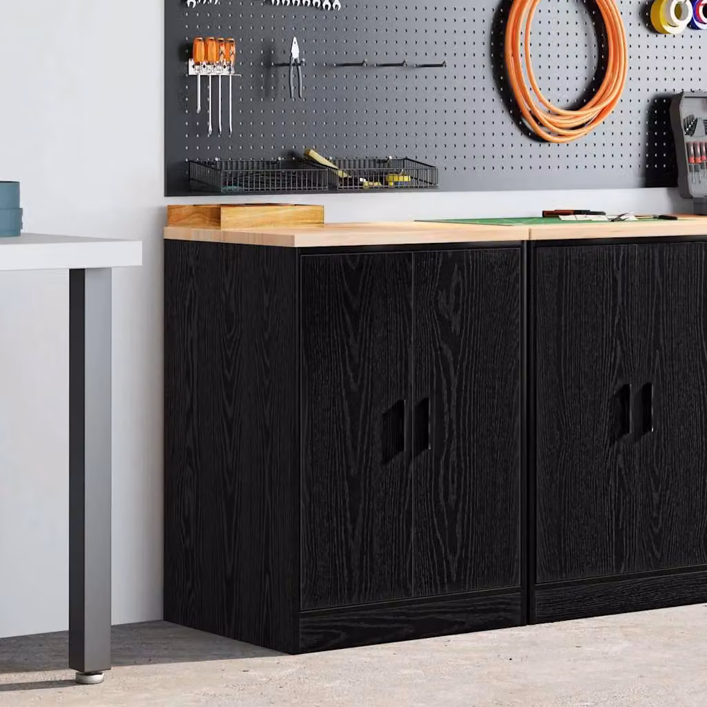 Berkfield Home Black Solid Wood Pine Garage Storage Cabinet with Hinged Doors W/D/H: 60 x 51 x 85 cm – 3