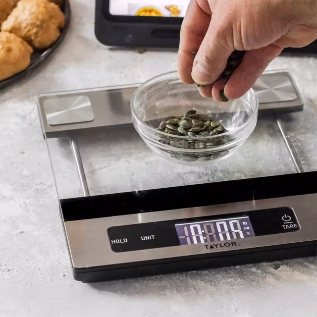 Taylor Digital Kitchen Scale with Glass Surface, 5kg Capacity, Clear and Yellow