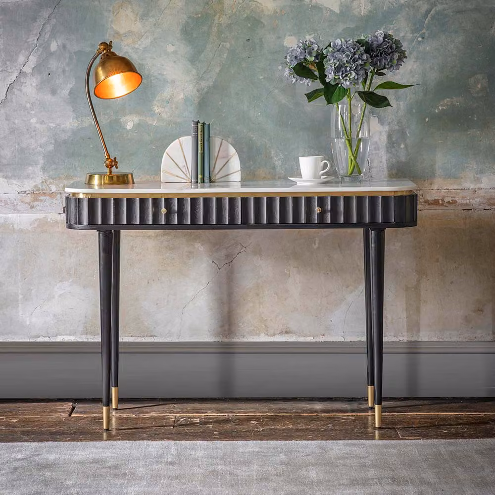 Atkin & Thyme Flute Marble Console Desk in Black