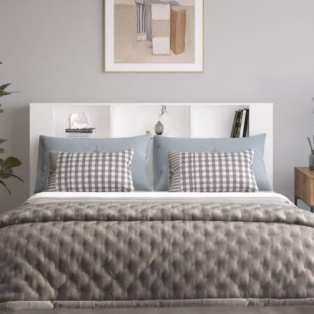 Berkfield Home Headboard Cabinet in White with Integrated Bedside Shelf, W/D/H: 180 x 18.5 x 104.5 cm