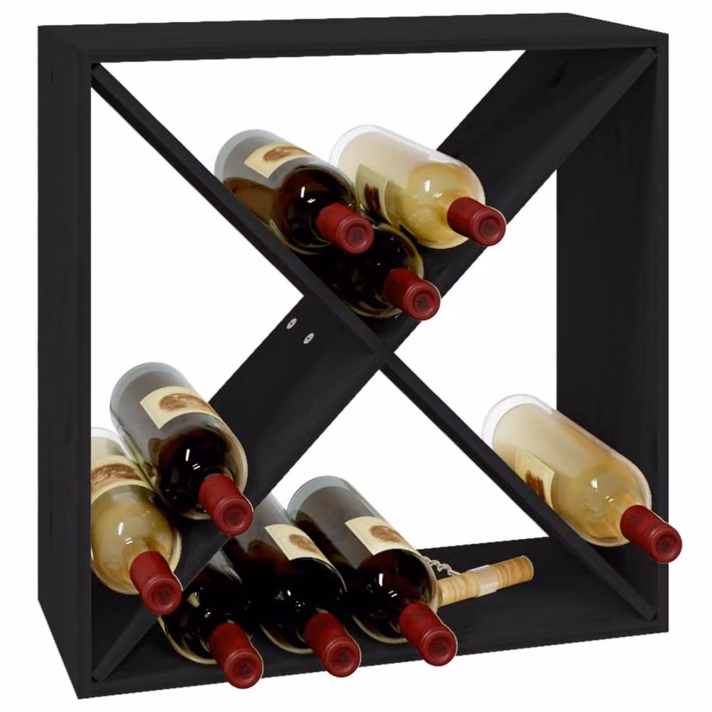 Berkfield Home Black Rustic Solid Wood Pine Wine Cabinet with Bottle Rack W/D/H: 62 x 25 x 62 cm – 3