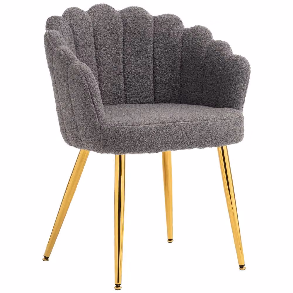 STILVORA Modern Grey Bouclé Armchair with Metal Frame and Armrests, H 79.0 x W 61.5 x D 56.0 cm – 3