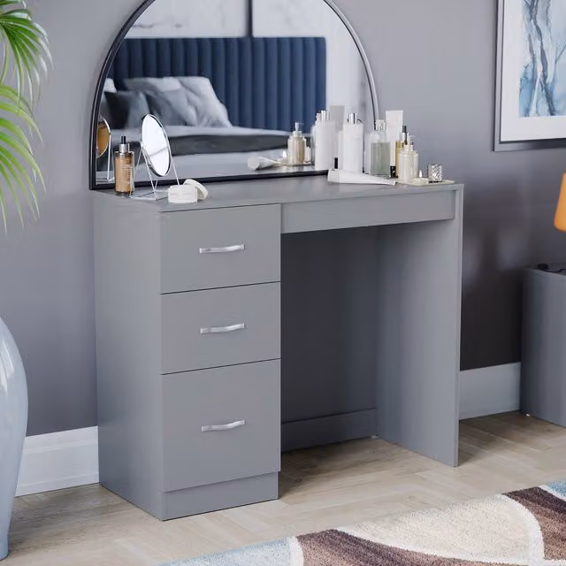 Vida Designs Riano 3 Drawer Dressing Table in Grey, W/D/H: 93 x 38 x 79 cm – 1