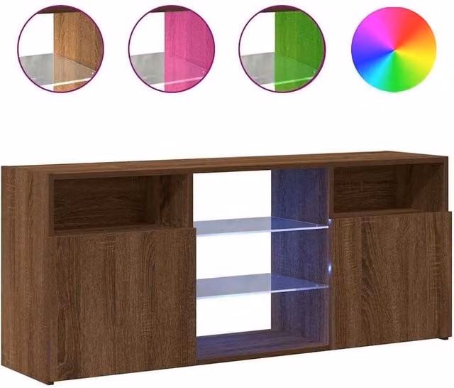 Berkfield Home Modern TV Cabinet with LED Lights in Brown Oak, W/D/H: 120 x 50 x 50 cm – 1