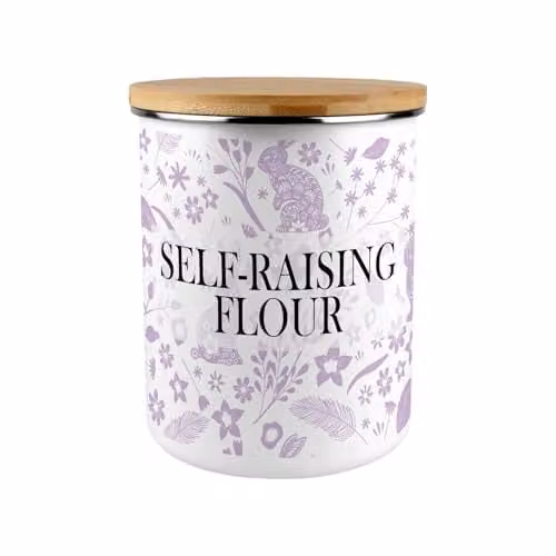 Purely Home Purple Lilac Rabbits Enamel Self-Raising Flour Canister with 2.7 l Capacity