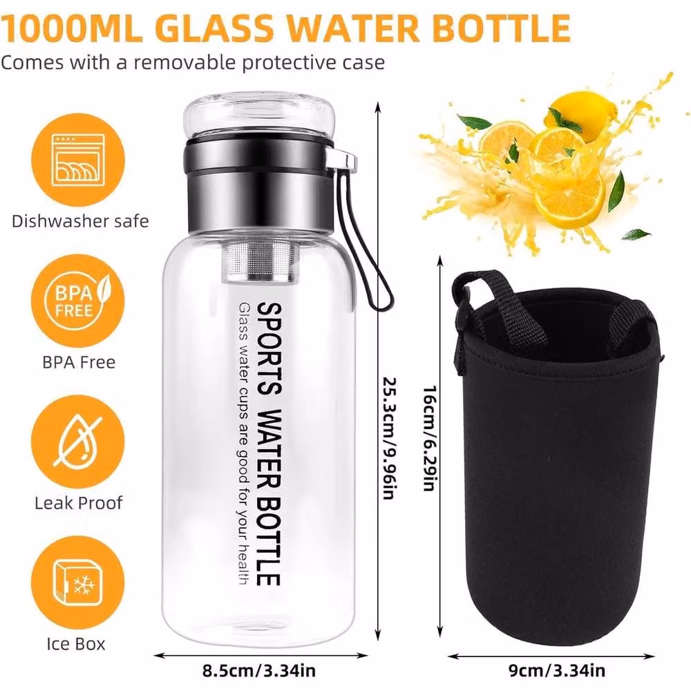 SPETLEK Clear Glass Water Bottle, 1 l – 2