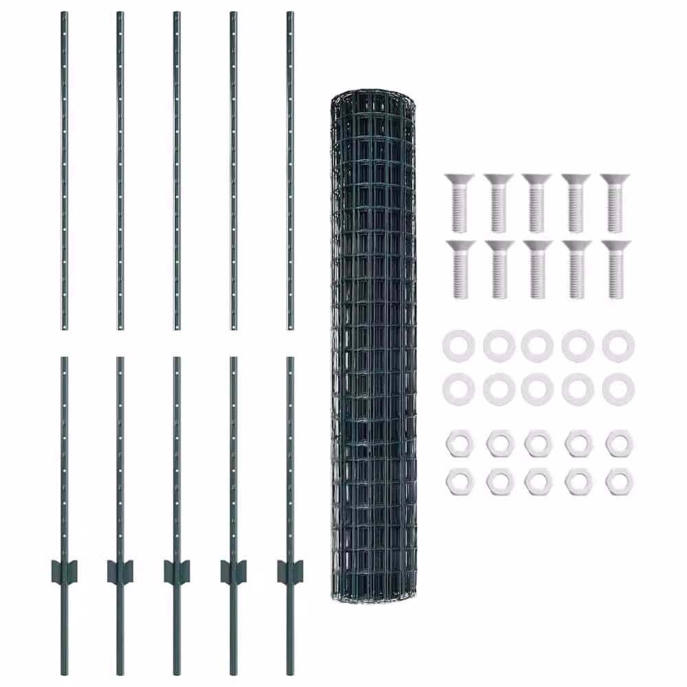 Berkfield Home Euro Fence Green PVC Coated Steel with 5 U Posts, H: 140 cm x W: 10 m – 3