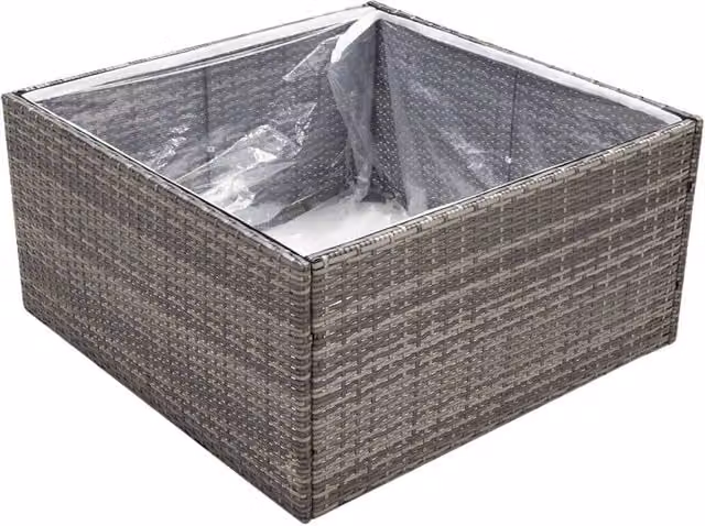Berkfield Home Beautiful Garden Planter in Grey Poly Rattan, W/D/H: 80 x 80 x 40 cm – 1