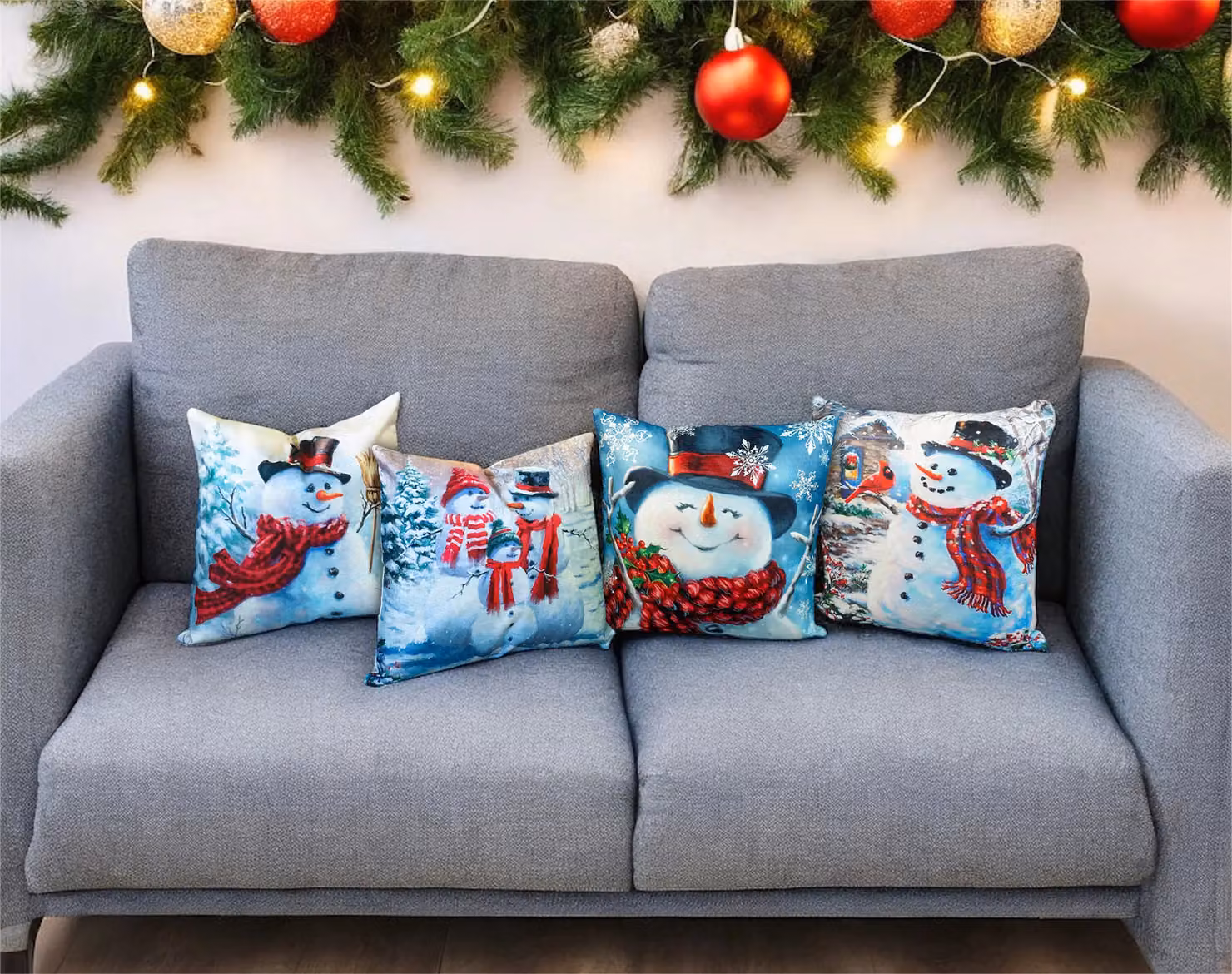 Netagon Snowman Design Christmas Themed Cushion, White, W/D/H: 45 x 45 x 45 cm – 3