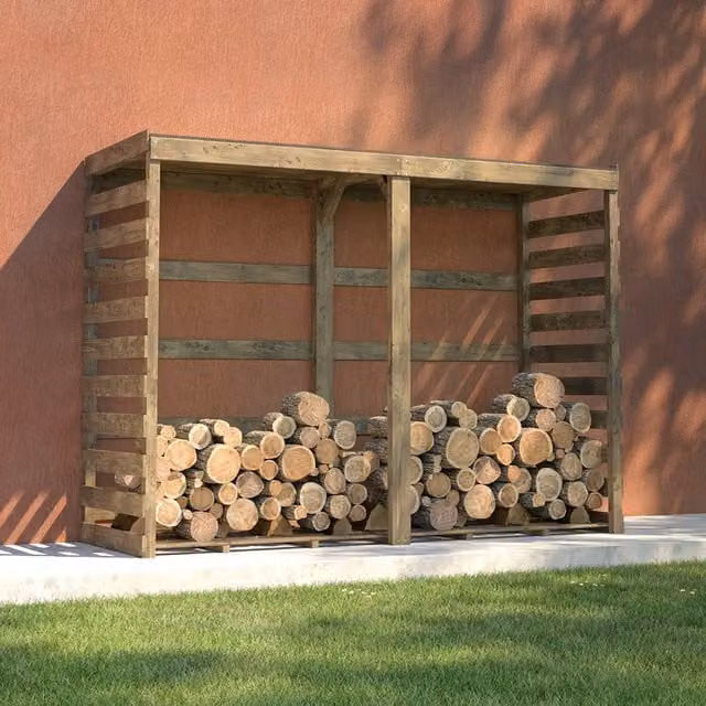 Cerland Columbus Wooden Log Store in Natural Wood, Length: 238 cm