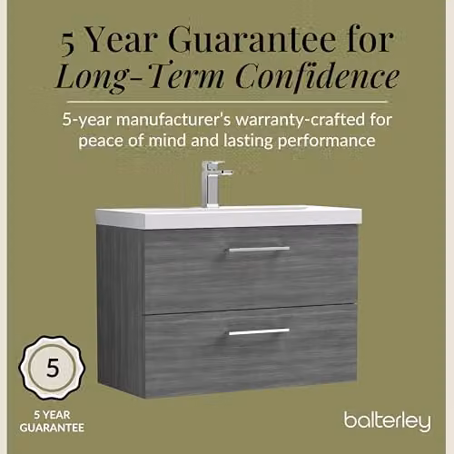 Balterley Wall Hung 2 Drawer Bathroom Vanity Unit with Basin in Woodgrain Anthracite, W: 81.0 cm, D: 39.0 cm, H: 57.9 cm – 4