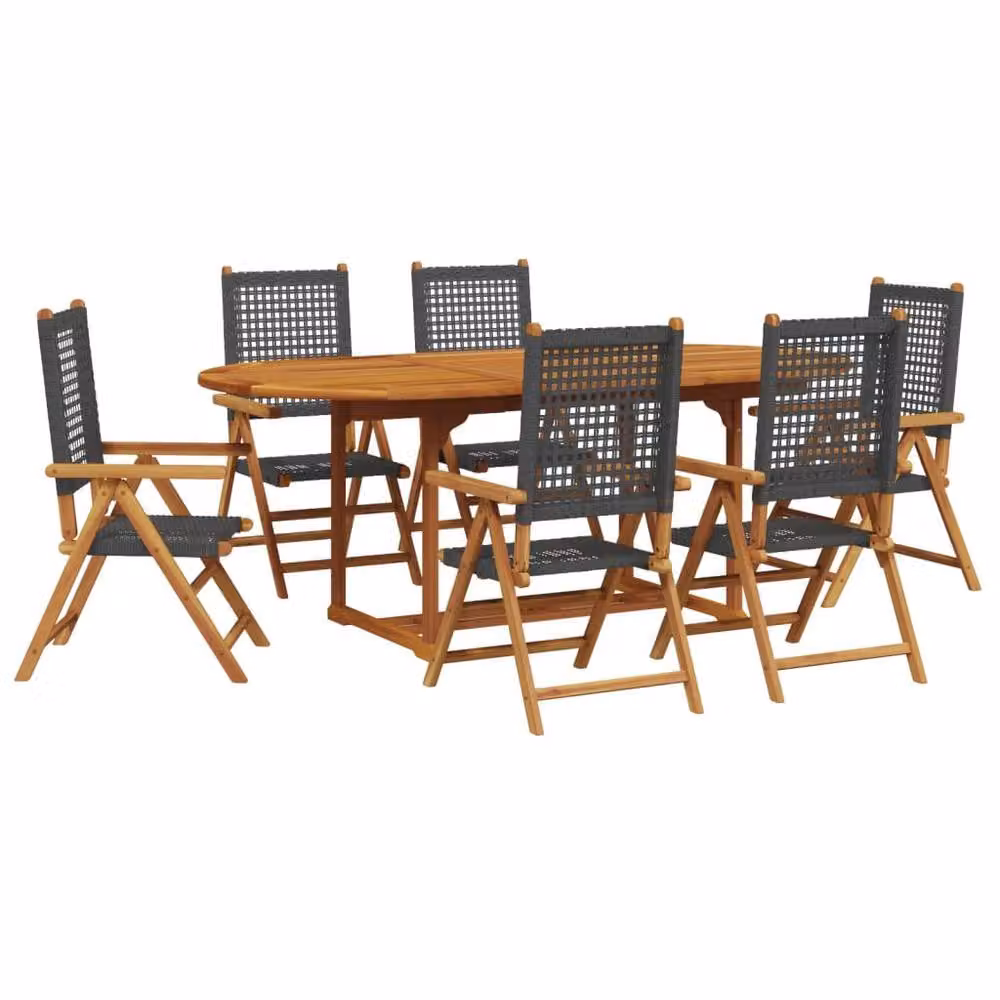 Berkfield Home 7 Piece Modern Garden Dining Set in Black Poly Rattan and Acacia Wood – 2