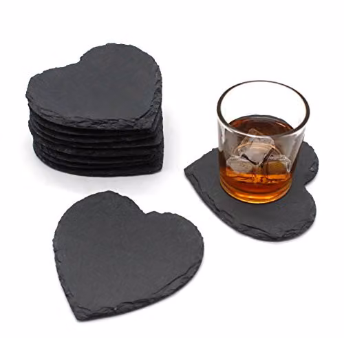 VanGogh Slater Heart Slate Coaster Set, Grey, 4 Pieces, W/D: 11 x 11 cm – 2