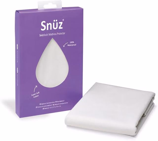 SnuzBaskit Waterproof and Mite-Proof Cotton Mattress Protector, White, W: 37.5 cm x L: 74.5 cm