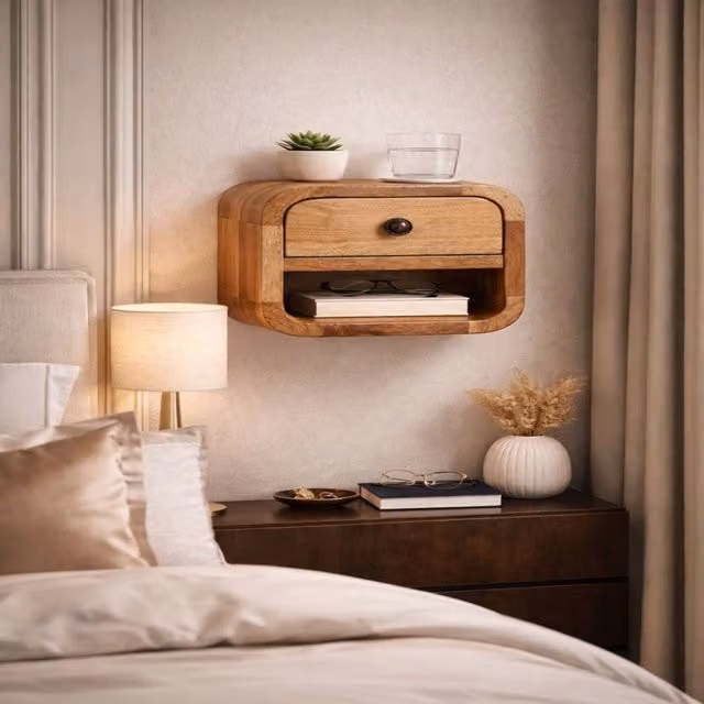 Artisan Furniture Mango Wood Extra Mini Curved Bedside Table in Brown