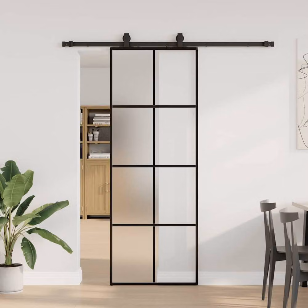 Berkfield Home Modern Sliding Glass Door with Hardware Set in Black, W: 76 cm, H: 205 cm – 2