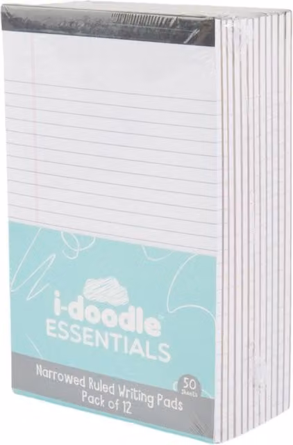 i-doodle essentials Pack of 12 White Lined Writing Pads