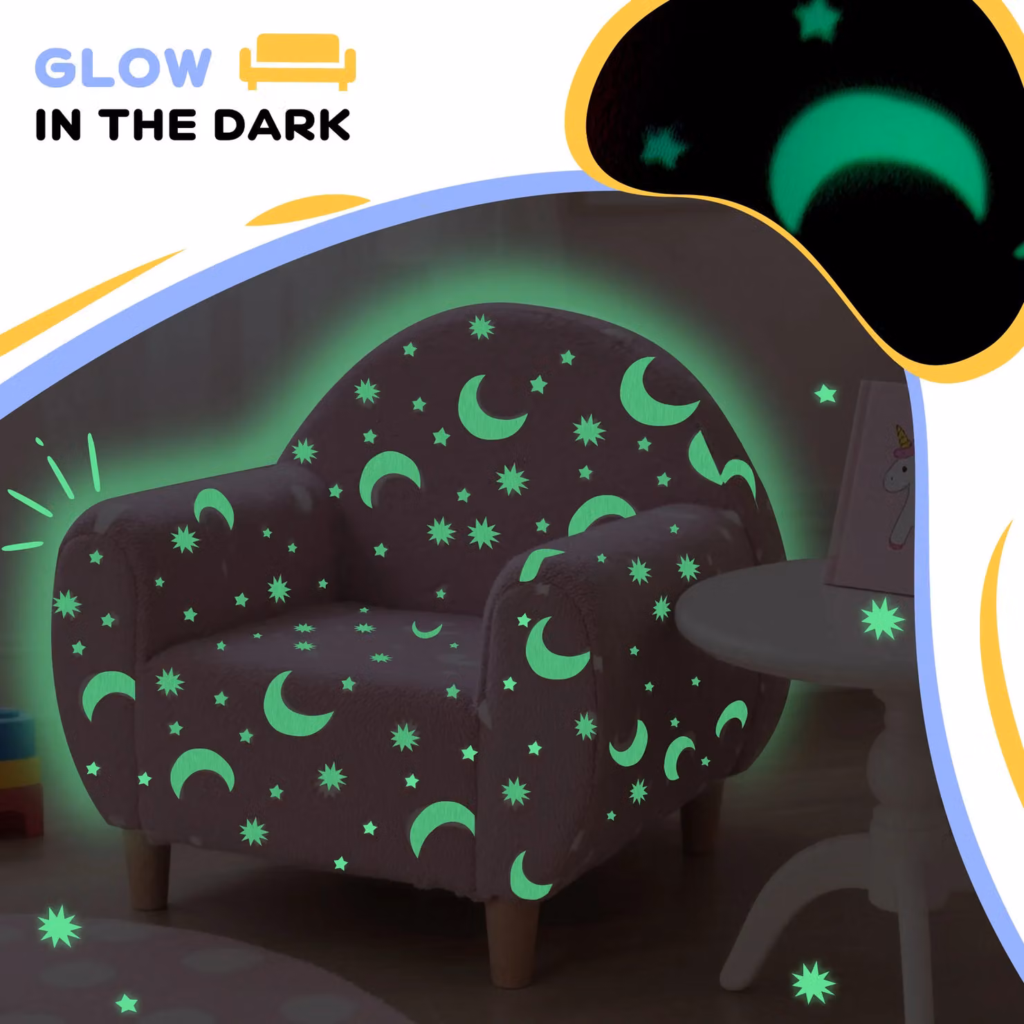 AIYAPLAY Pink Glow in the Dark Kids Armchair with Armrests – 3