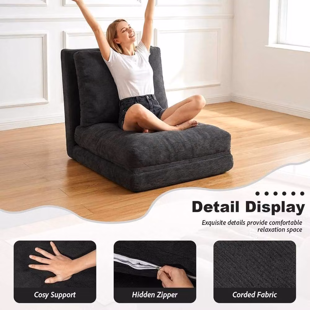 EONLION Black 4-in-1 Folding Bean Bag Bed and Floor Couch with Removable Cover, Width: 100 cm – 2
