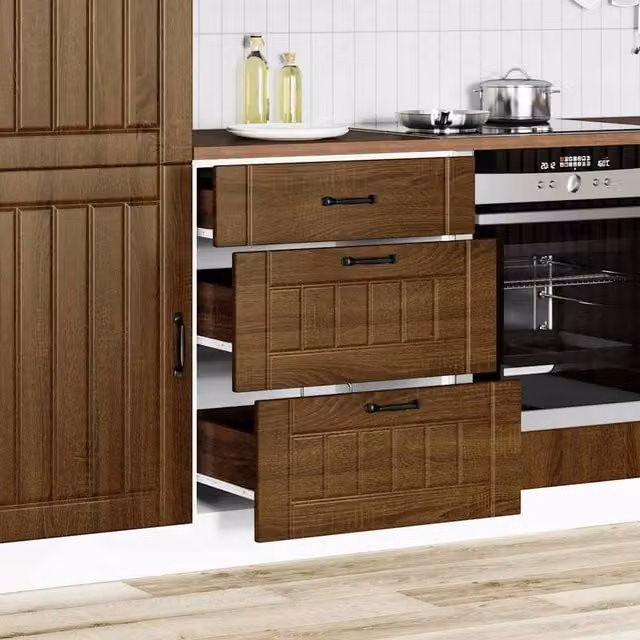 Berkfield Home Lucca Kitchen Base Cabinet in Brown Oak Engineered Wood, H 81.5 x W 60.0 x D 46.0 cm – 1