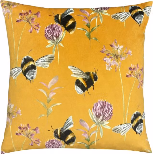 Make it a Home Country Bee Garden Cushion in Heather Purple and Yellow Polyester Velvet