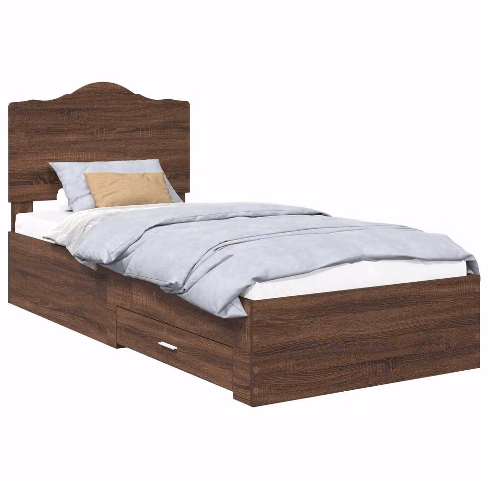 Berkfield Home Modern Bed Frame with Headboard in Brown Oak, Engineered Wood, W/D/H: 190 x 70 x 32 cm – 2