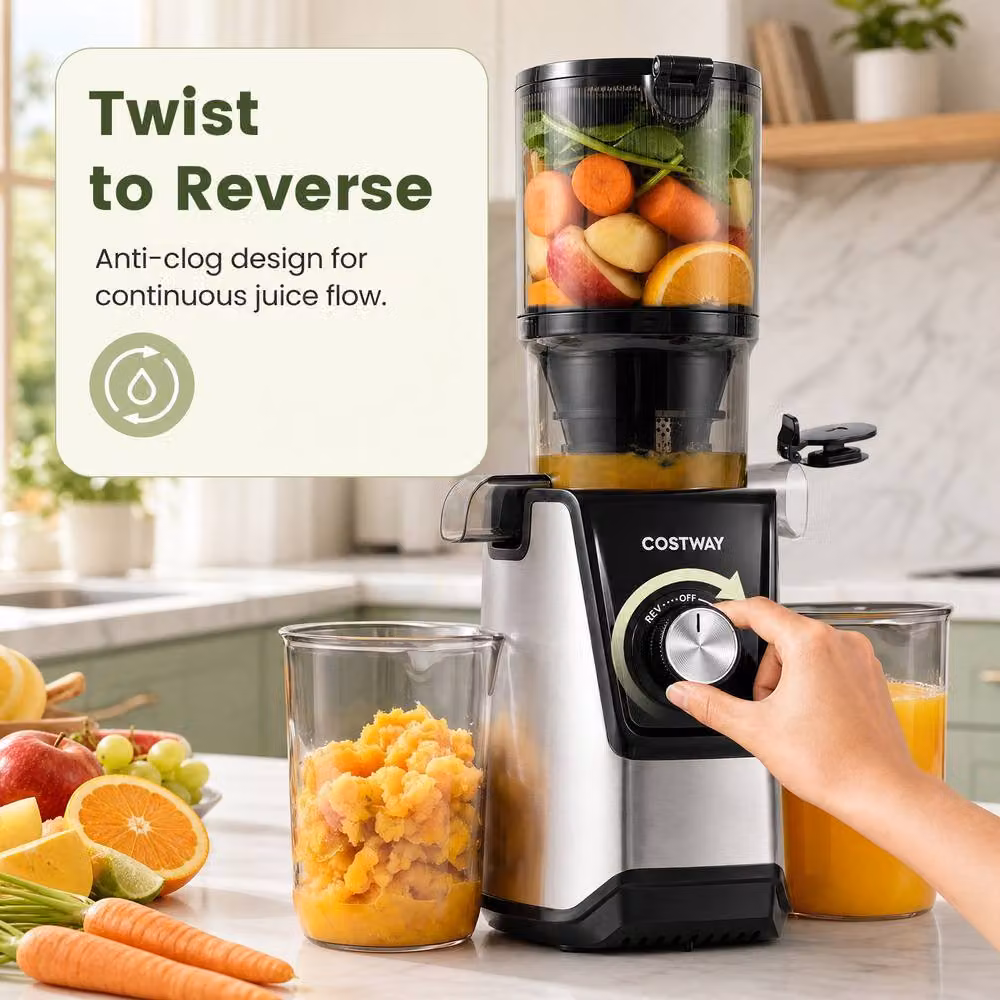 Costway Slow Juicer Machine with Dual Outlets in Black – 8