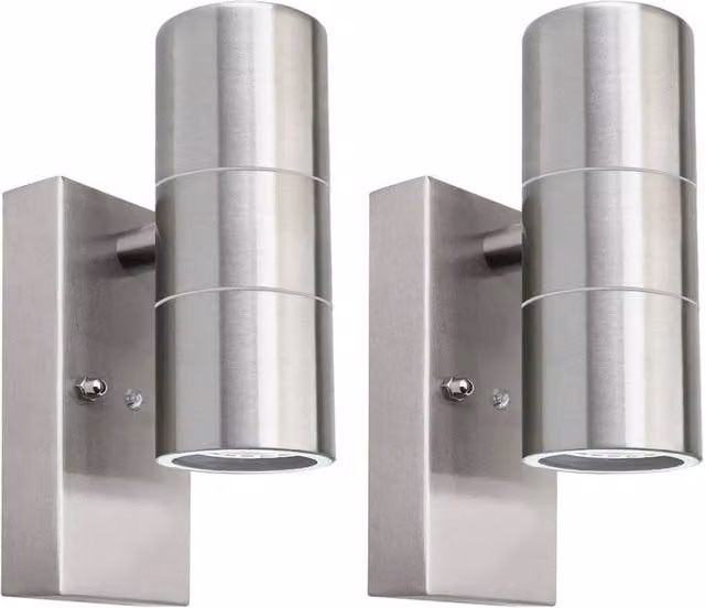 First Choice Lighting Blaze Set of 2 Marine Grade Stainless Steel Dusk Dawn Sensor Wall Lights in Silver – 1