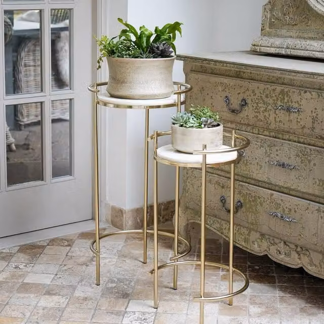 Ivyline Opulence Set of 2 Nested Side Tables with Marble Tops and Gold Finish – 1