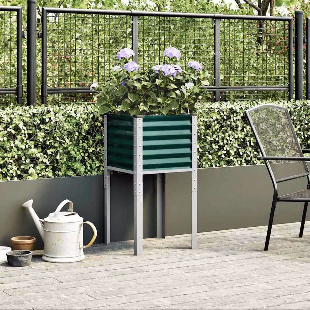 Berkfield Home Steel Garden Planter Tub, Green, W/D/H: 45 x 45 x 88 cm – 3